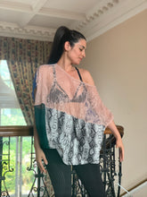 Load image into Gallery viewer, see-through T-shirt colorful embroidery front lace pink green sheer top