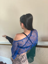 Load image into Gallery viewer, back see-through T-shirt colorful embroidery lace pink green sheer top blue flowers