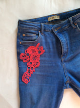 Load image into Gallery viewer, Three Embroidered iron on Patches to mend and customize your clothes.  Medium flowers